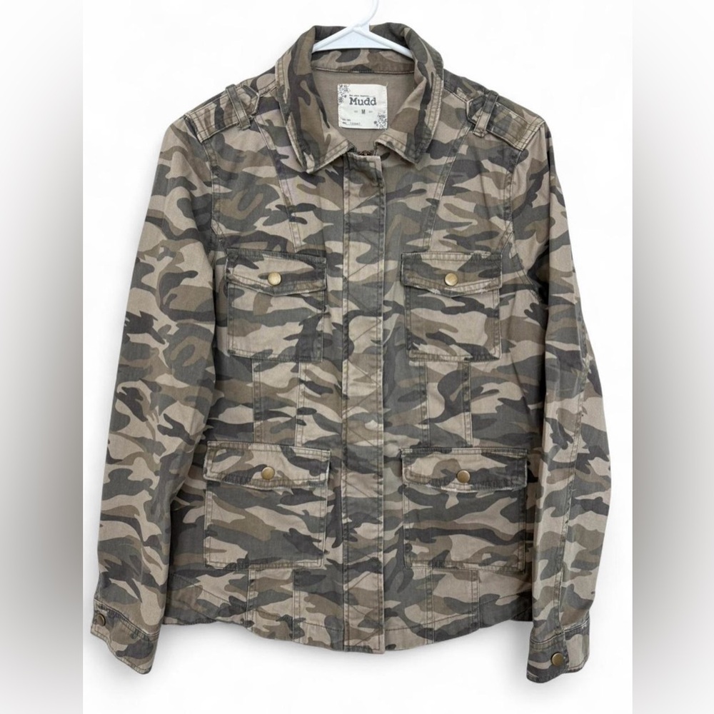 Women's Mudd Camo‎ Full Zip Snap Cotton Military Jacket Size Medium
